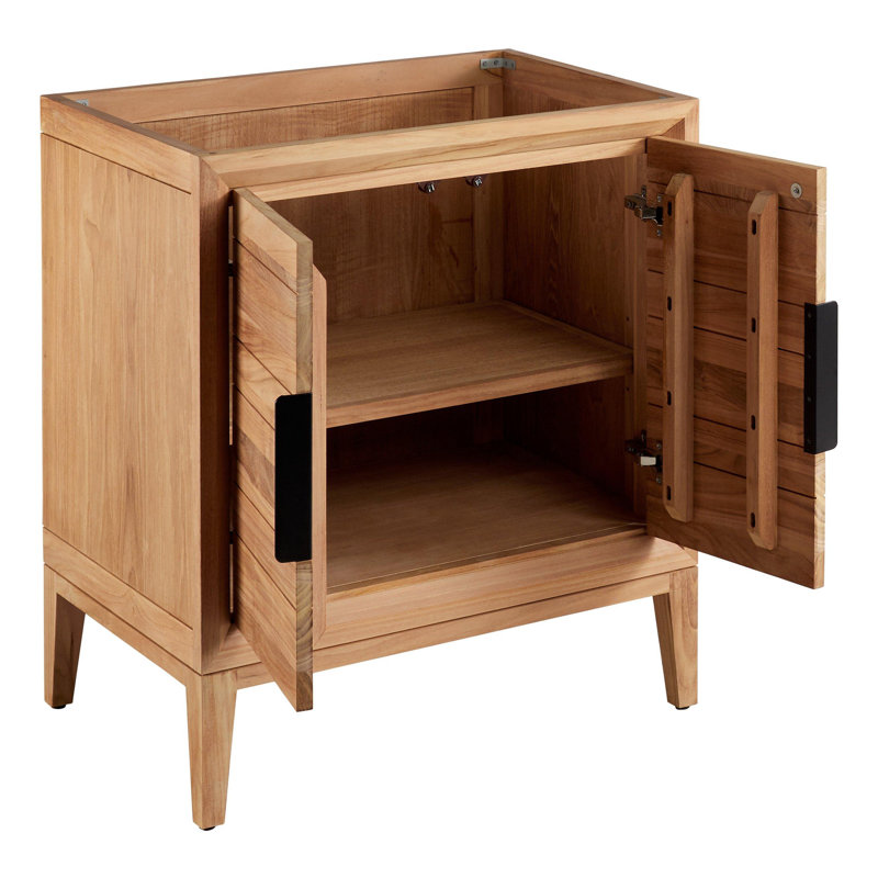 30" Aliso Single Bathroom Vanity Set with Rectangular Undermount Sink, 8" Widespread, Feathered White Quartz, Natural Teak