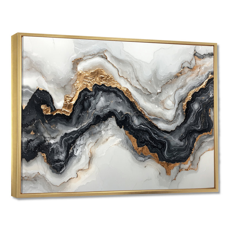 Altom, marbre moderne, transfert de l'encre monochrome IV - art mural abstrait en marbre, H 12 po x l 20 po, Cadre flottant