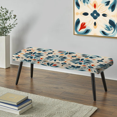 Banc damassé marocain beige et bleu - damassé géométrique noir