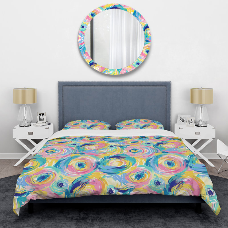 Ensemble de housse de couette abstrait rose et bleu, King Duvet Cover + 2 King Pillow Shams