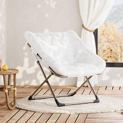 Fauteuil surdimensionné surdimensionné, structure en métal avec revêtement en fausse fourrure, capacité de poids de 300 lb, conception pliable pour chambre à coucher, salon, bureau