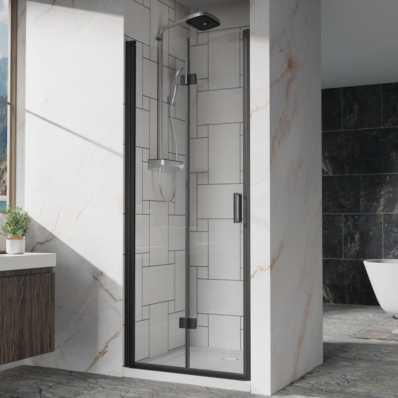 32"X 72" Glass Shower Door With 1/4 Inch (6Mm) Tempered Clear Glass, Black Finish, Reversible Installation, 180 Pivot System, Heavy - Duty Zinc Alloy Handle, Water Proof And 32" 33.2" Adjustable