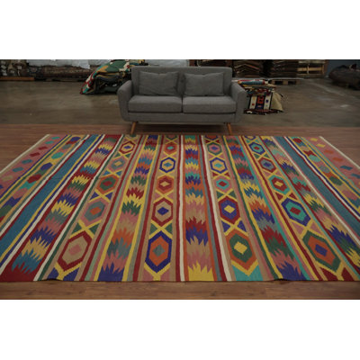 Colourful Striped Kilim Area Rug 9x12 to Brighten Any Space