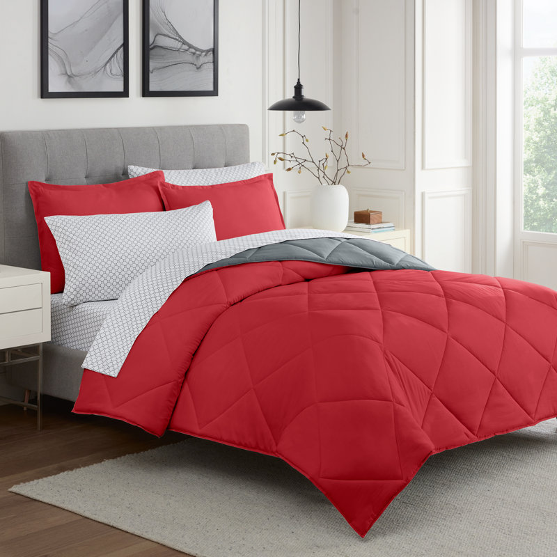 Eclipse Sleep Solutions Moore Cooling Bedding Set, Twin Extra Long Comforter + 4 Additional Pieces, Red/Gray