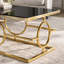 Table basse rectangulaire de luxe avec plateau en verre trempé et structure en métal doré, table de cocktail glamour