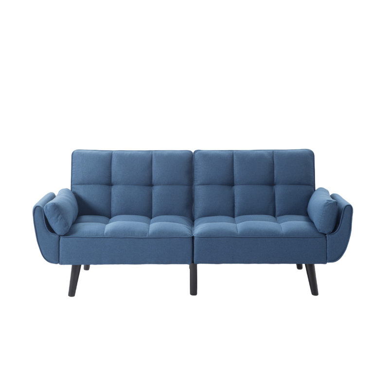 Canapé-lit futon convertible avec pieds en bois, Bleu très foncé