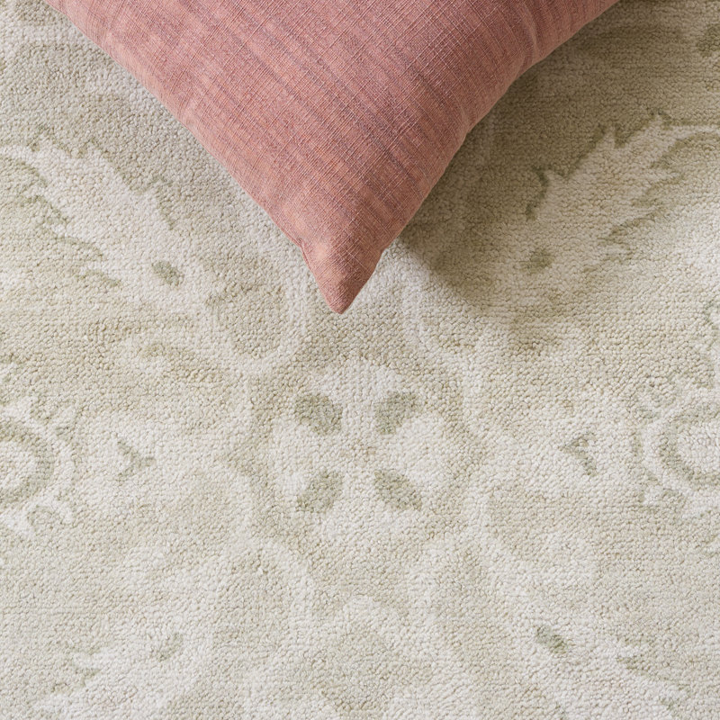 Oushak Oriental Hand-Knotted Wool Light Gray/Ivory Area Rug, Rectangle 6' x 9'