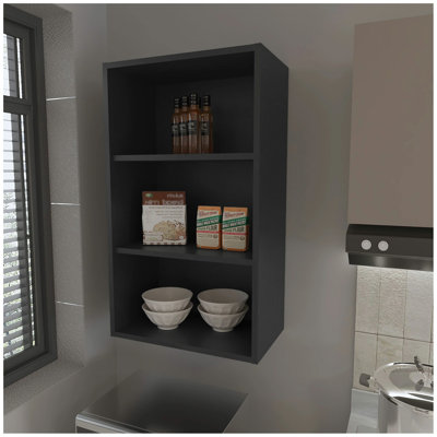 Black Wall Cabinet with Open Storage