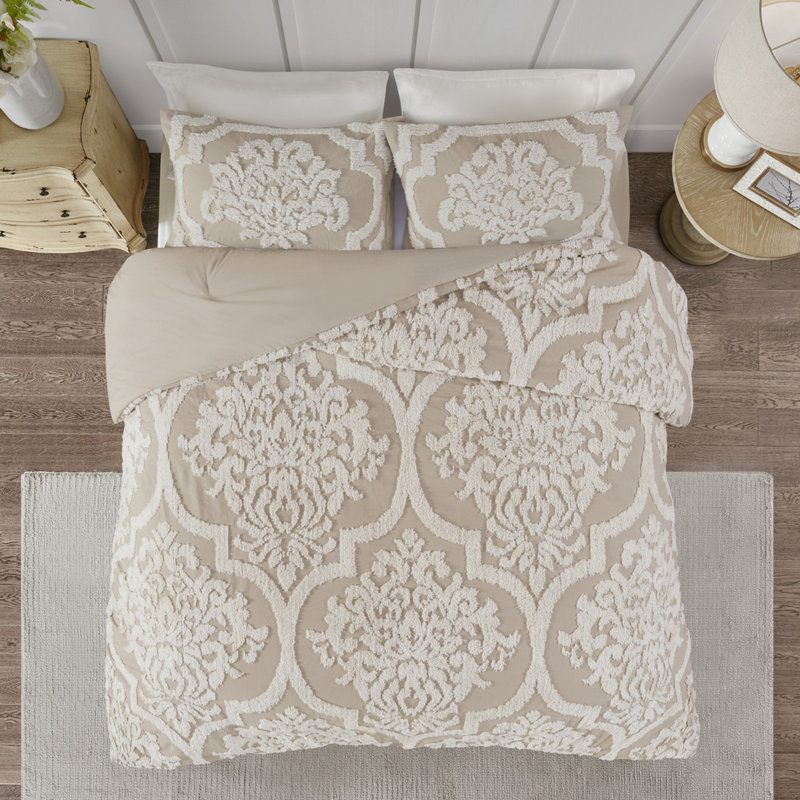 Ensemble de literie 3 pièces en chenille de coton taupe, Édredon très grand + 2 taies décoratives, Taupe