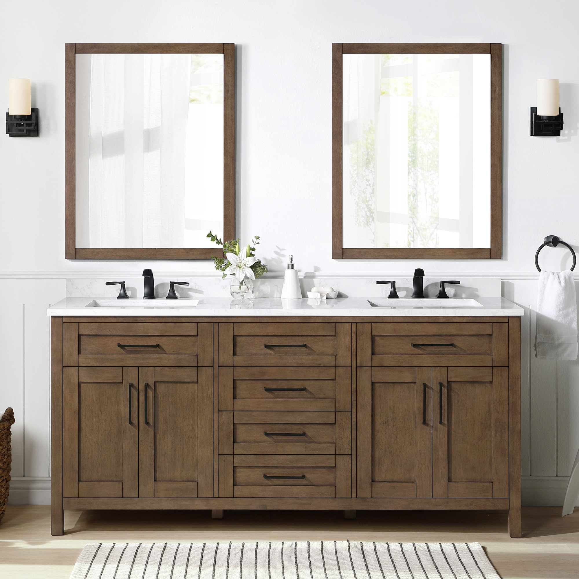 Gracie Oaks Tahoe 71.22'' Double Bathroom Vanity with Marble Top with ...