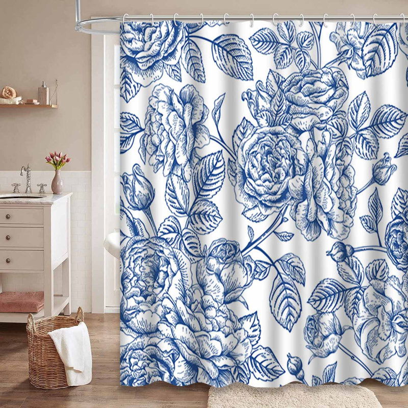 Rideau de douche rétro avec 12 crochets, L 72 po x l 78 po