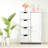 White Bathroom Cabinet With Adjustable Shelf And 4 Slatted Drawers - For Living Room, Office Storage In Routed Handle Drawers, Different Spaces