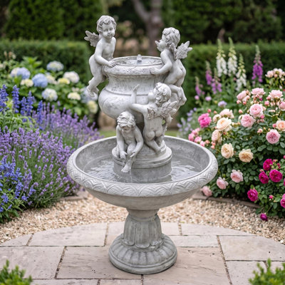 Fontaine sculptée en résine chérubins jouant