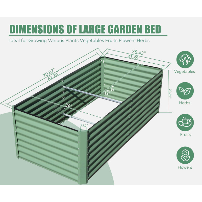 Galvanized Raised Garden Bed, Outdoor Planter Garden Boxes Large Metal Planter Box For Gardening Vegetables Fruits Flowers