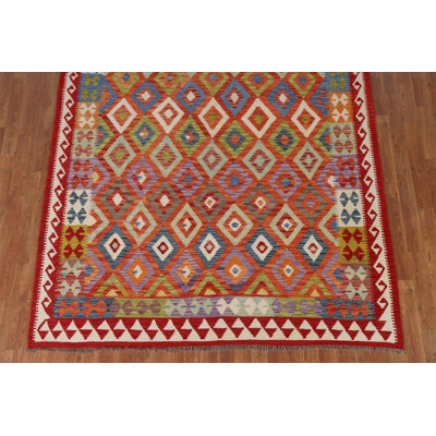 Geometric Kilim Reversible Wool Area Rug 6x8