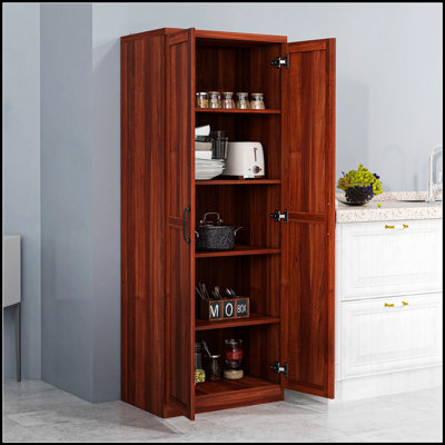 Garde-manger autoportant à 2 portes avec tablettes à 5 niveaux et tablettes réglables, idéal pour le rangement organisé et l'esthétique moderne