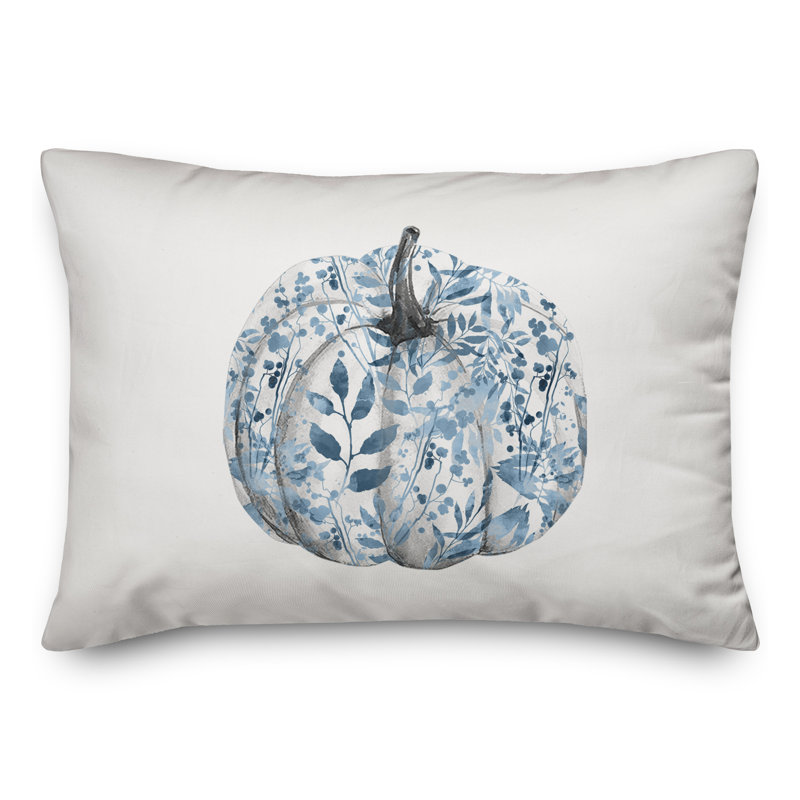 Blue Botanical Pumpkin 14x20 Spun Polyester Throw Pillow