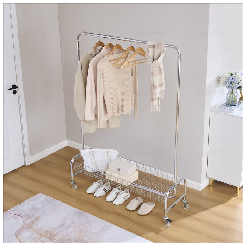 Heavy Duty Garment Rack With Spacious Basket And Wheels, Easy Assembly For Maximum Storage And Mobility, 2 Pieces Per Carton