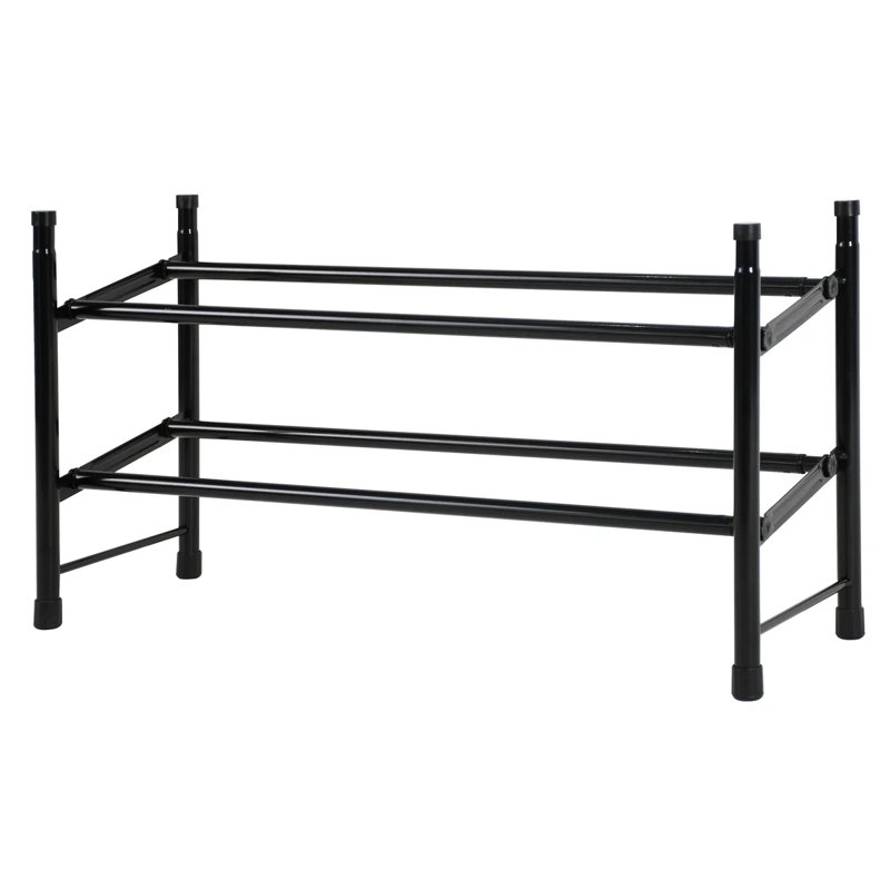 Silver - 2-Tier Expandable Shoe Rack, Black