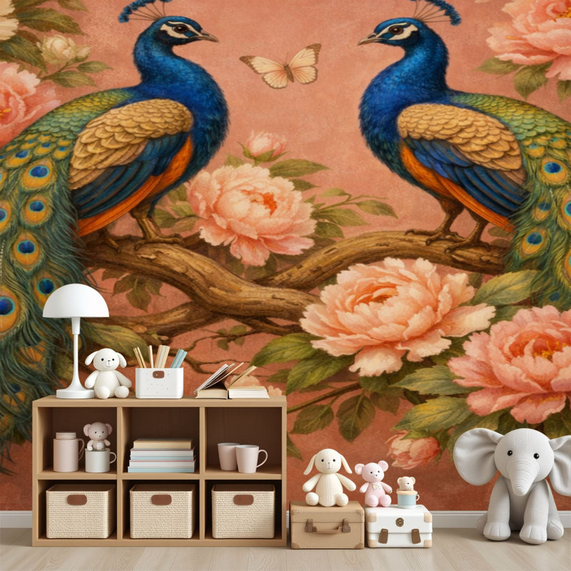 Papier peint auto-adhésif Peacock Floral Garden, L 96 po x l 69 po