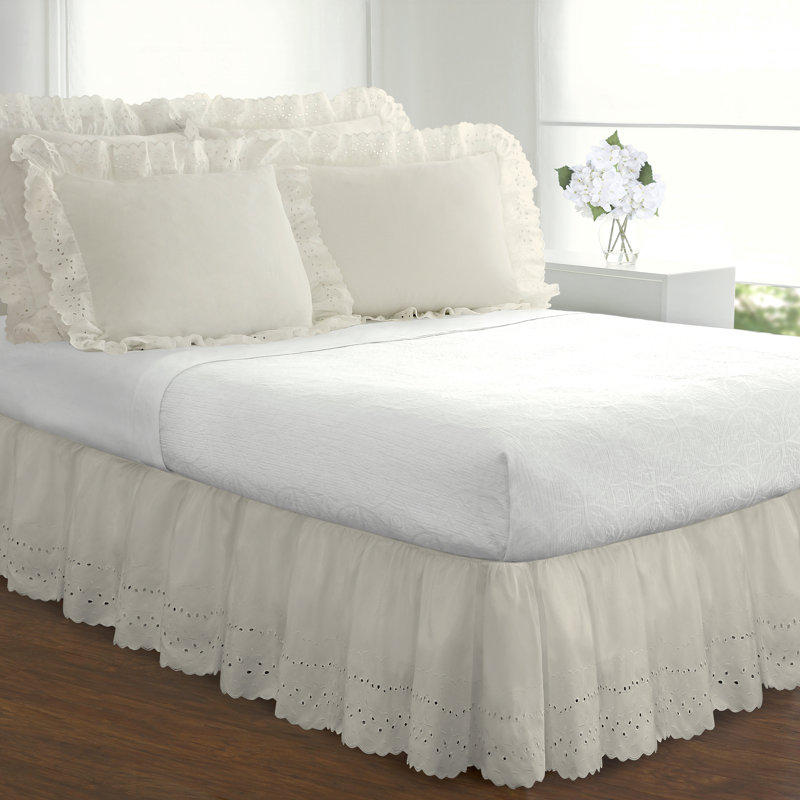 Ivory Embroidered Ruffled Standard Cotton Pillow Sham