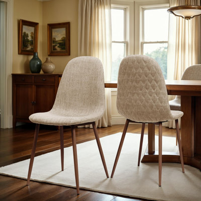 Modern Dining Chairs Set of 2 – Iron Legs with Wood Finish, Curved Backrest and Fabric Upholstery for Dining Room by Corrigan Studio