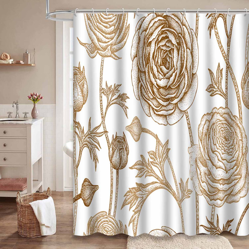 Rideau de douche imperméable à motif floral rétro avec 12 crochets, L 72 po x l 84 po