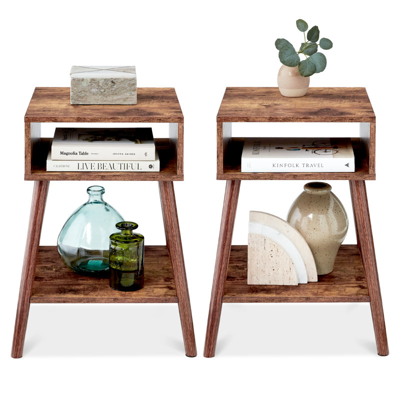 White Mid-Century Modern Wood End Tables with Storage