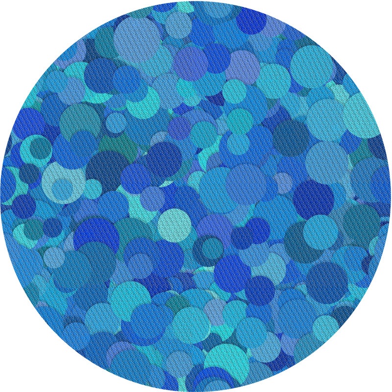 Tapis bleu/turquoise à motifs, Rond 3 pi