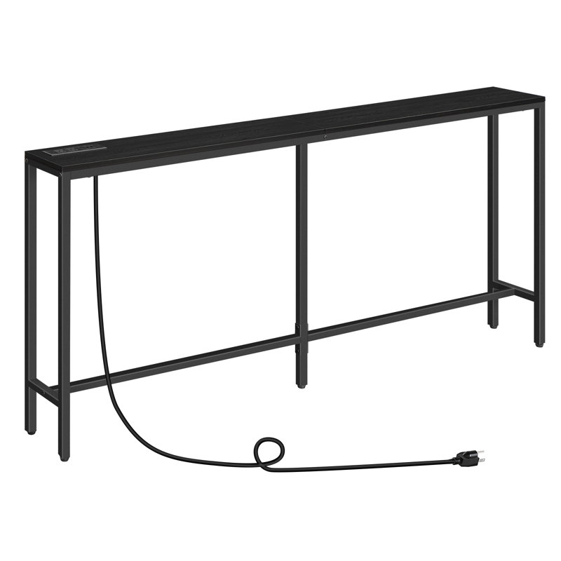 Console Table with Power Outlet Behind Couch Narrow Entryway Table, 31.7" H x 63" W x 7.9" D, Black