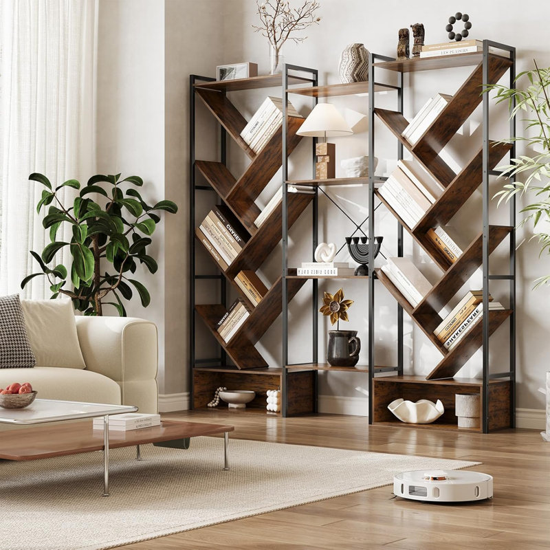 6-Tier Triple Bookshelf, Engineered Wood and Metal Frame, 24 Open Shelves, Industrial Style for Living Room and Home Office