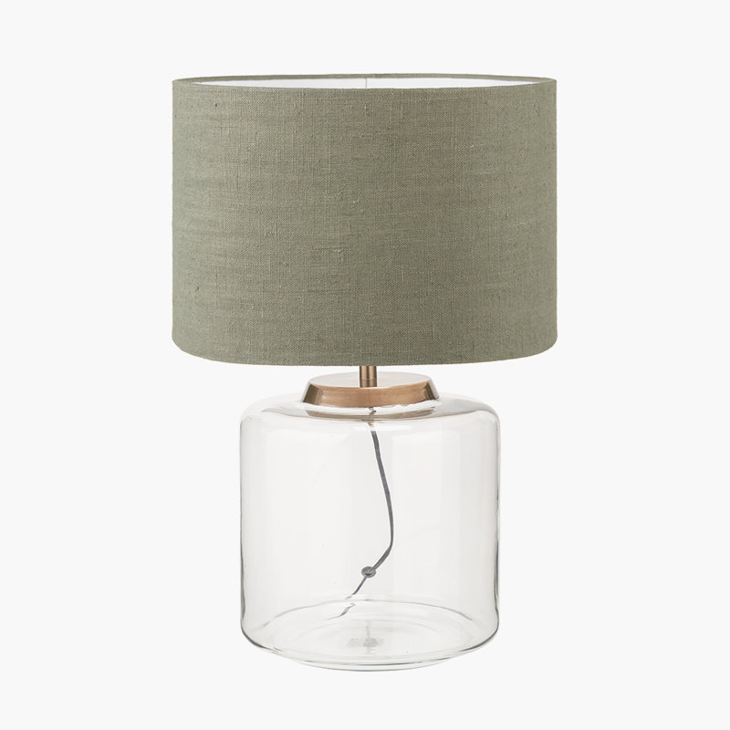 Glass Table Lamp, Green, 24.8" H x 15.75" W x 15.75" D, Linen