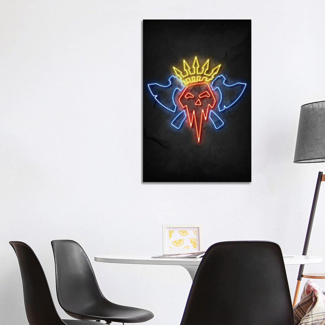 Orc Skull Neon by Durro Art - Wrapped Canvas Print