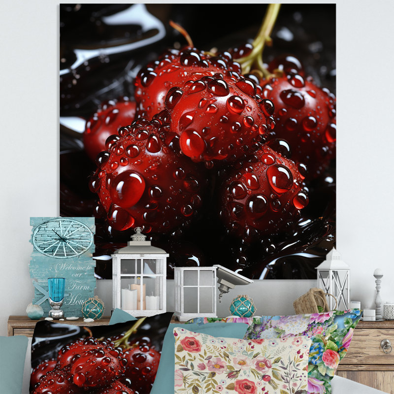 Fruits, juteuse framboise délice I - fruits, art mural en métal, H 36 po x l 36 po x P 1,5 po