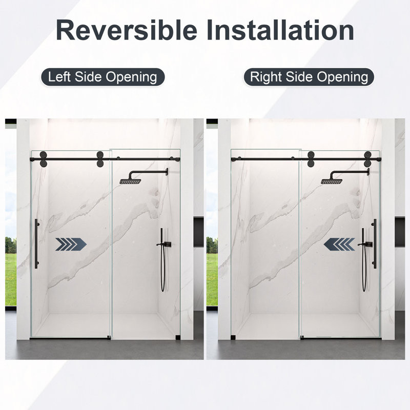 44"-48"W*76" H Frameless Single Sliding Shower Door – 5/16" (8Mm) Clear Tempered Glass, Bypass Design, Matte Black