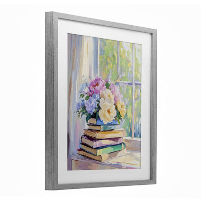 «Pastel Floral Book Stack», reproduction encadrée sous verre, design par Arlington Prints