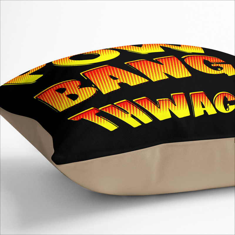 Pow Bang Thwack Typography Scatter Cushion, 55cm H x 55cm W x 20cm D, Stone