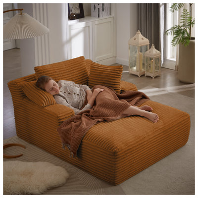 Chaise longue surdimensionnée en velours côtelé, aucun assemblage requis, canapé-lit moderne d'intérieur pour salon et bureau, noir