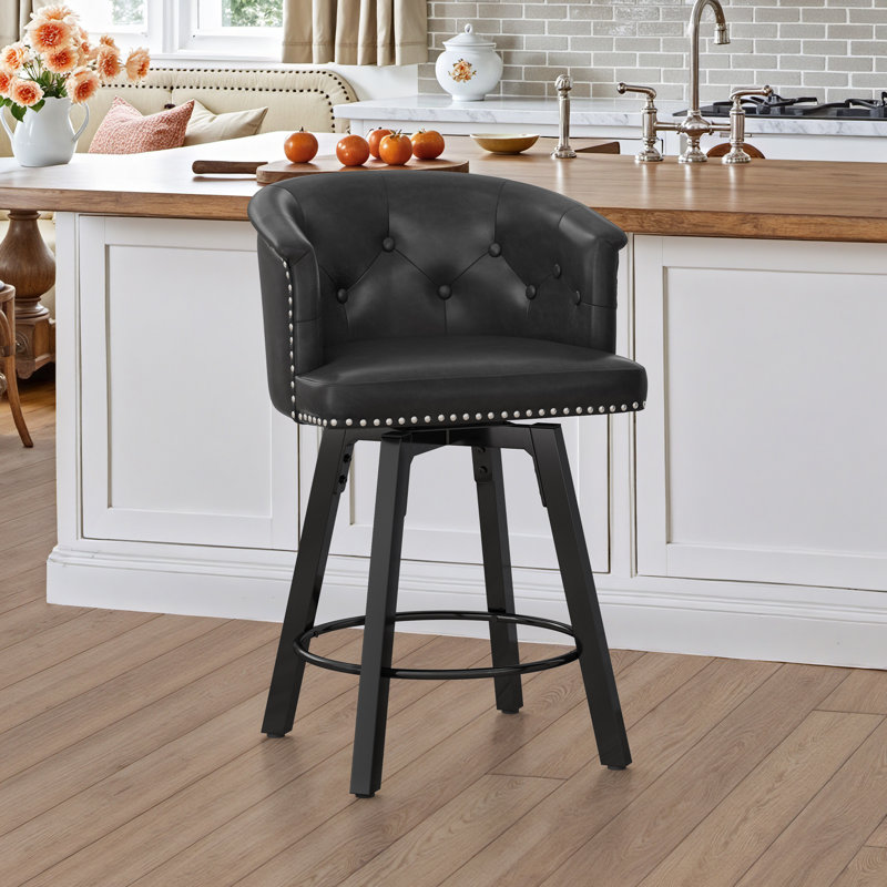 Tabouret de comptoir pivotant rembourré avec structure en métal, Noir