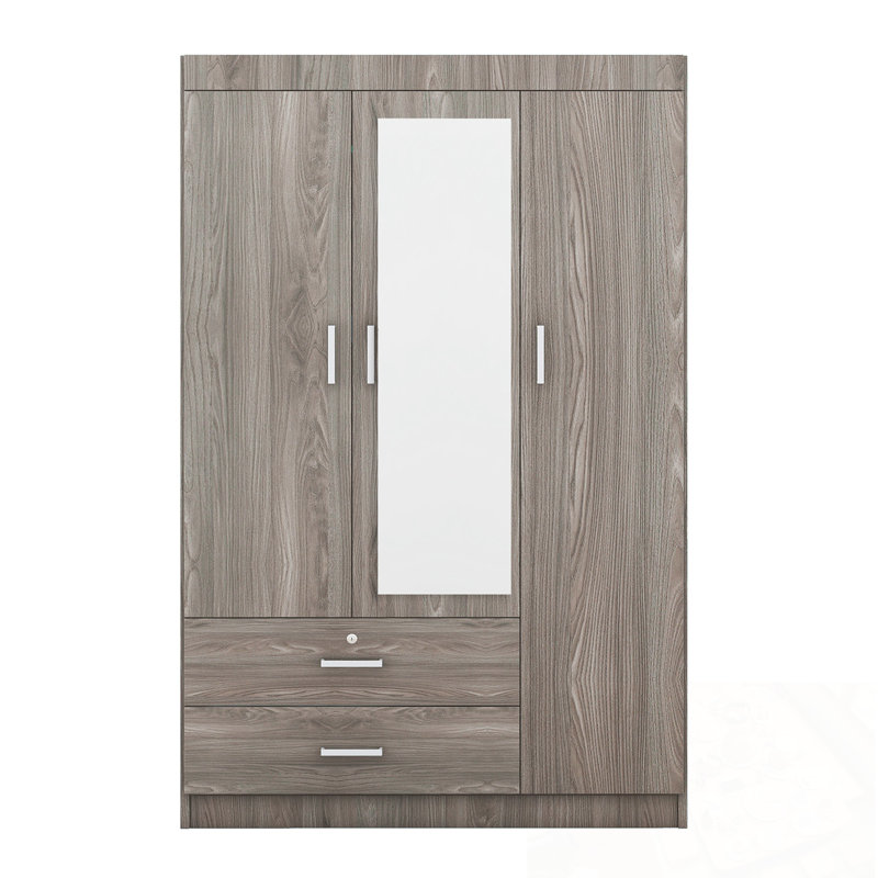 Miroir 3 portes Simran avec tablettes, Gris