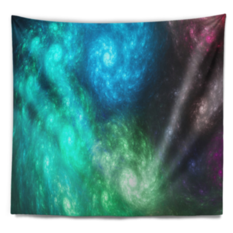 Tapisserie galaxies amas stellaires en fractale rotative colorée abstraite, H 32 po x l 39 po