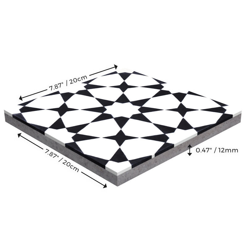 Taza 8" x 8" Wall & Floor Tile, Black/White Morning