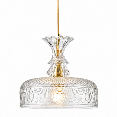 Luminaire suspendu en forme de dôme en verre transparent à 1 lumière