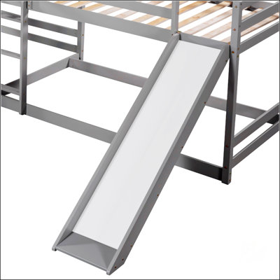 Full And Twin Size L-Shaped Bunk Bed With Slide And Short Ladder