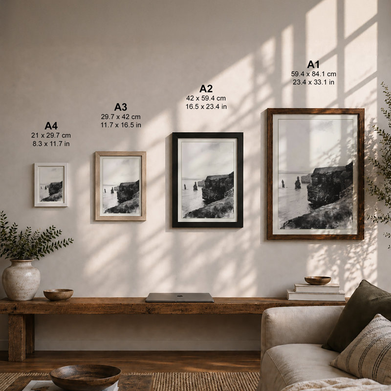 Stacks Coastal - Framed Print, A2 - 59.4 x 42.0 cm, Walnut