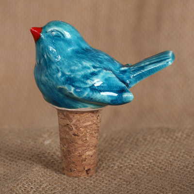Winston Porter Handmade Teal Grandeur Ceramic Bottle Stopper