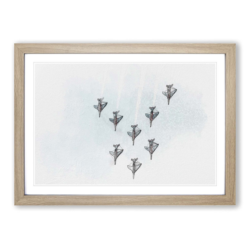 Plane Aerobatics - Framed Print, 35cm H x 50cm W x 2cm D, Oak