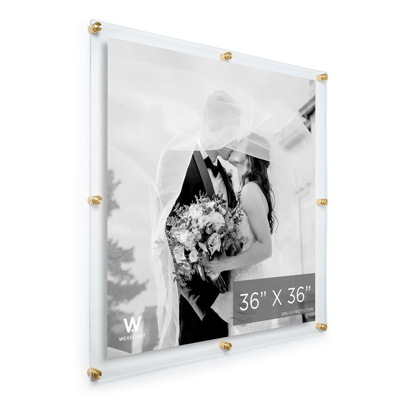 Clear UV-Grade Acrylic Modern Floating Picture Frame, Gold, 36" W x 36" H