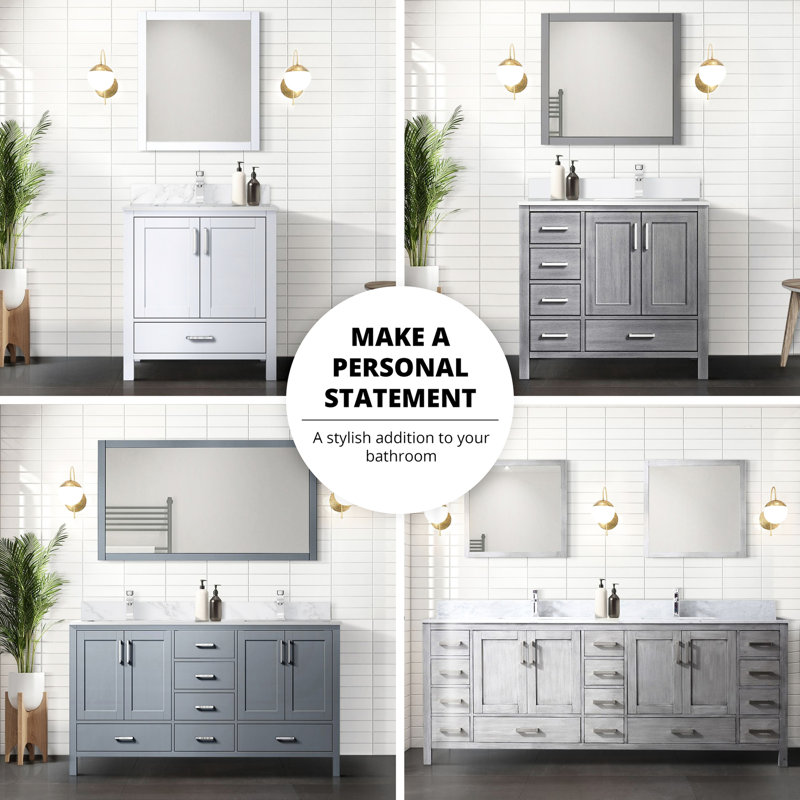 Gris 84 po Meuble-lavabo X 22 avec comptoir en marbre et 34 miroirs - fermeture en douceur, surface à gratter, teinture, deux armoires, quatorze tiroirs, comptoir double l 22 po x P 84 po, miroirs 34 po, tiroirs fermés, grattoir et teinture