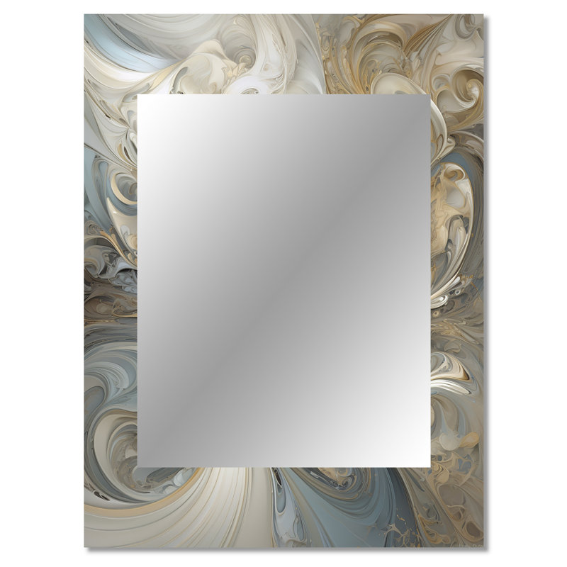 Fractal Whirl en rétro or et blanc - grand miroir de fractales, miroir mural décoratif doré, impression d'art en métal